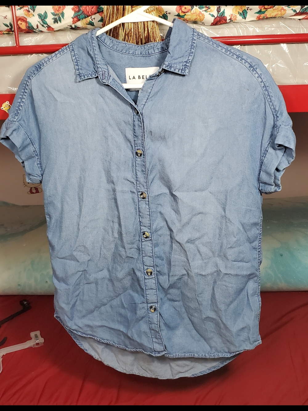 La Belle Light Blue Short-Sleeve Chambray Shirt